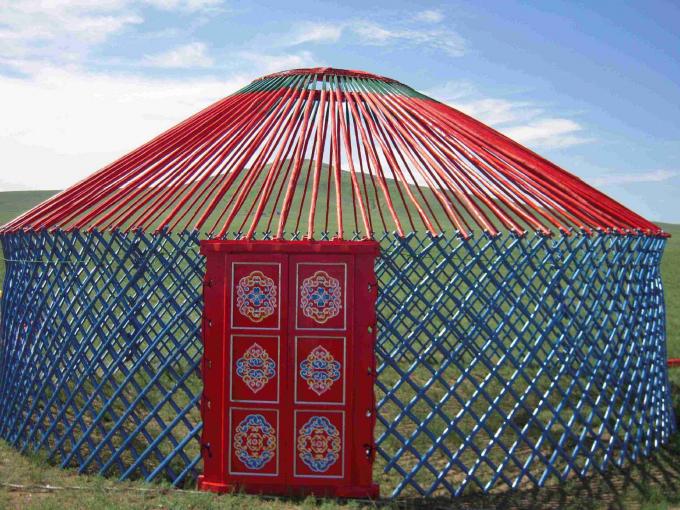 風の回状によって電流を通される鋼管ブラケットが付いている抵抗力があるモンゴル人のYurtのテント